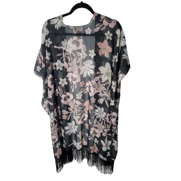 David and Young Womens Sz One Size Black Pink Floral Short Sleeve Open Cardigan - Picture 11 of 11